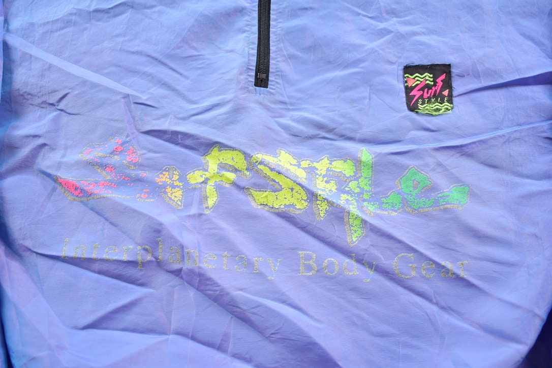 Vintage 1990s Surf Style Quarter Zip Pull Over Windbreaker Jacket