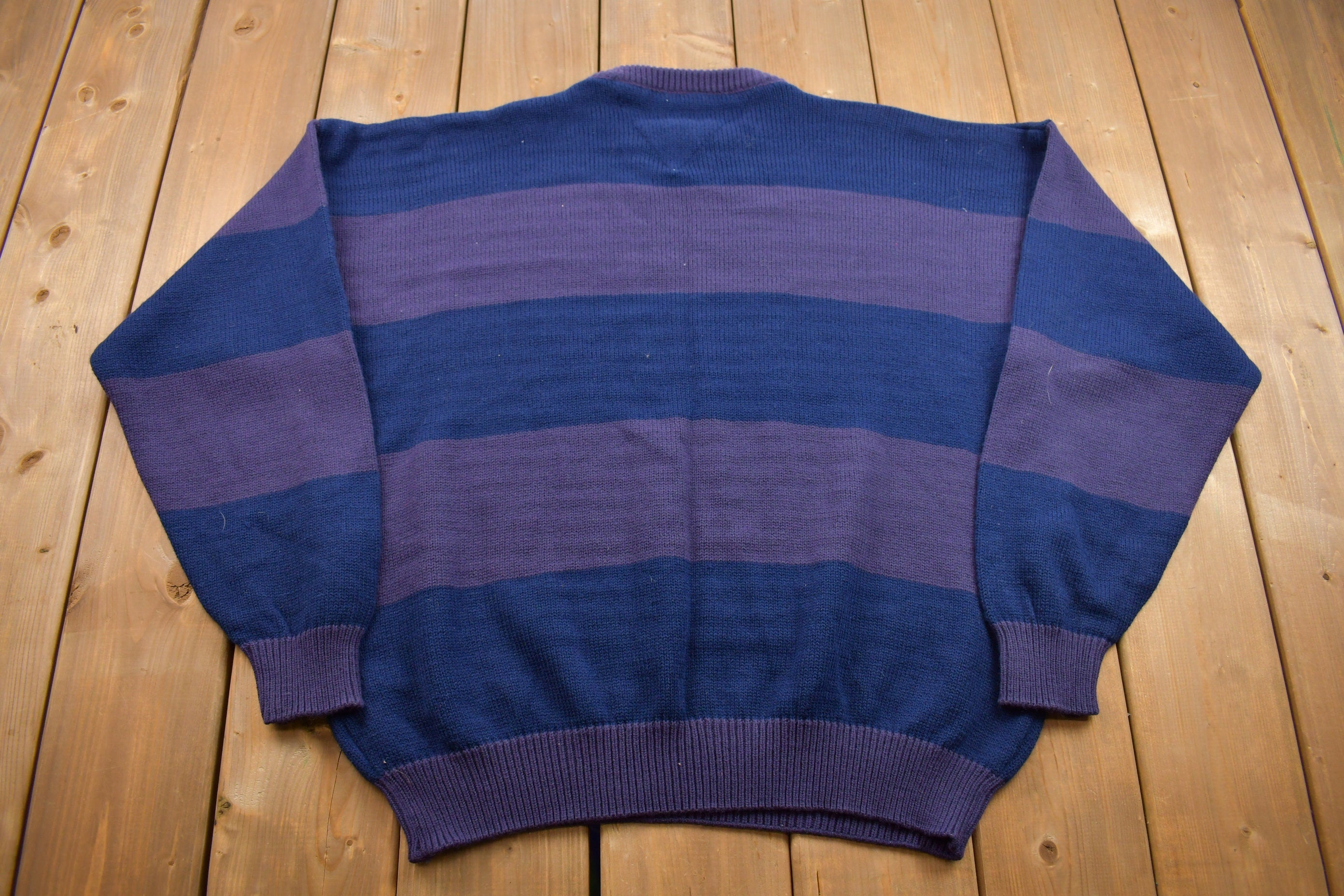 Vintage 1990s Large Stripes Knitted Crewneck Sweater