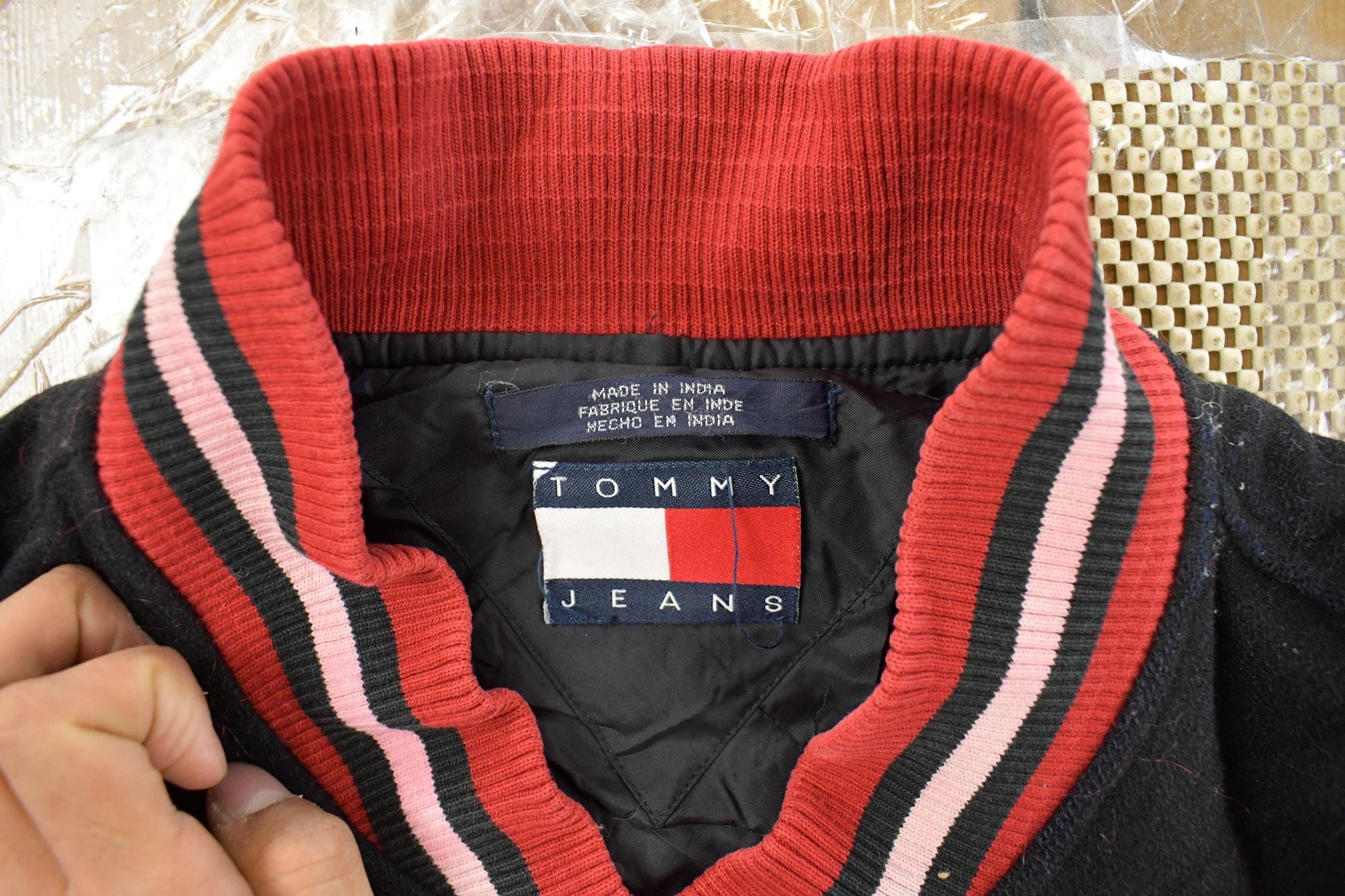 Vintage 1990s Tommy Hilfiger Wool Leather Varsity Jacket Men's Large