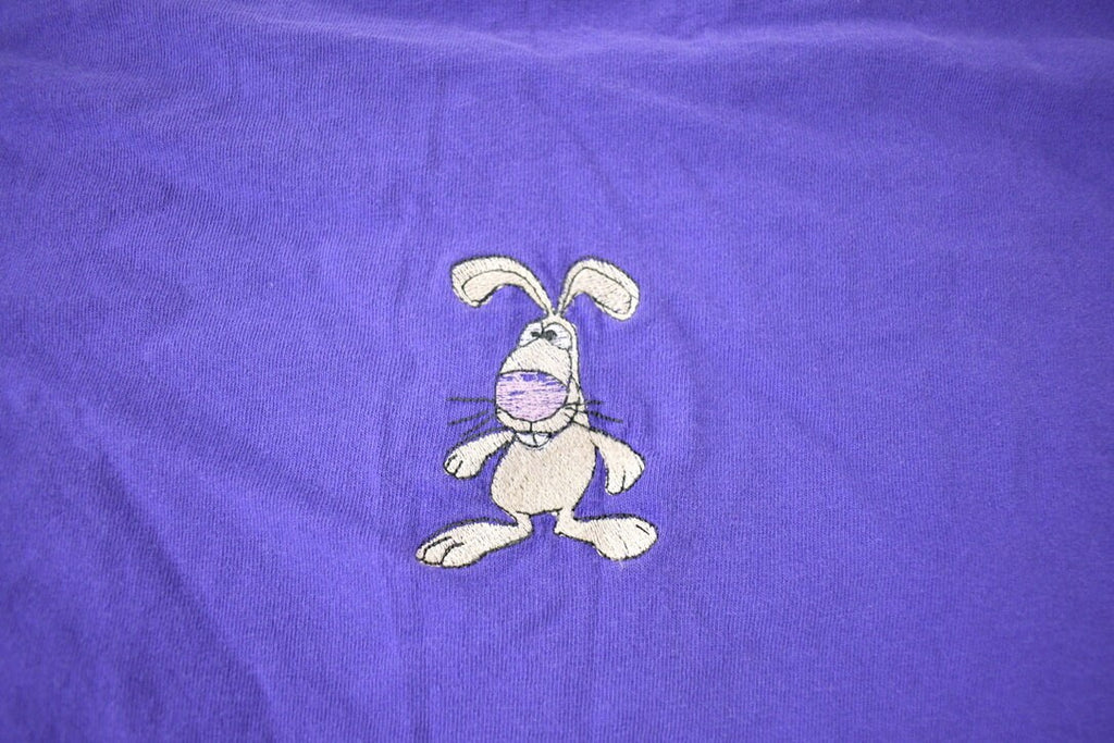 Vintage 1990s Cute Embroidered Rabbit Purple T-Shirt