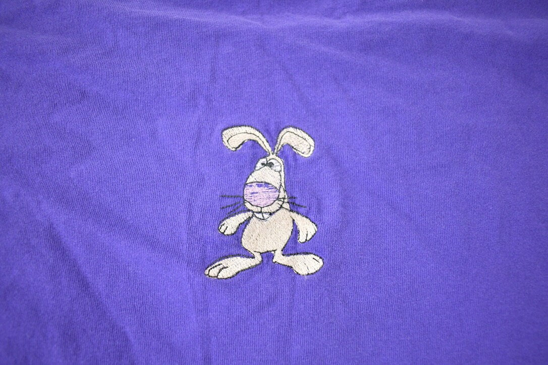 Vintage 1990s Cute Embroidered Rabbit Purple T-Shirt