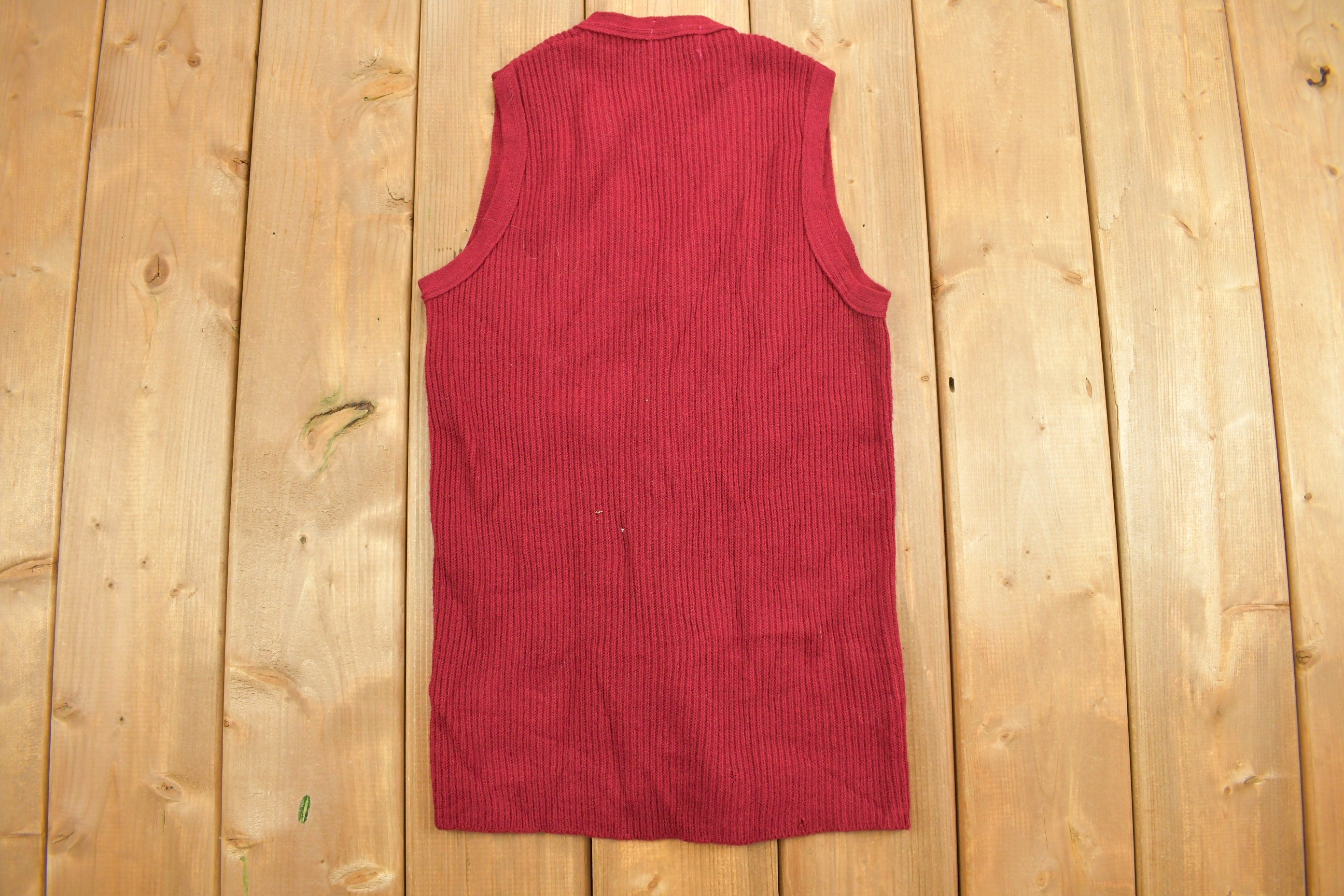 Vintage 1980s Burgundy Knit Button Up Vest