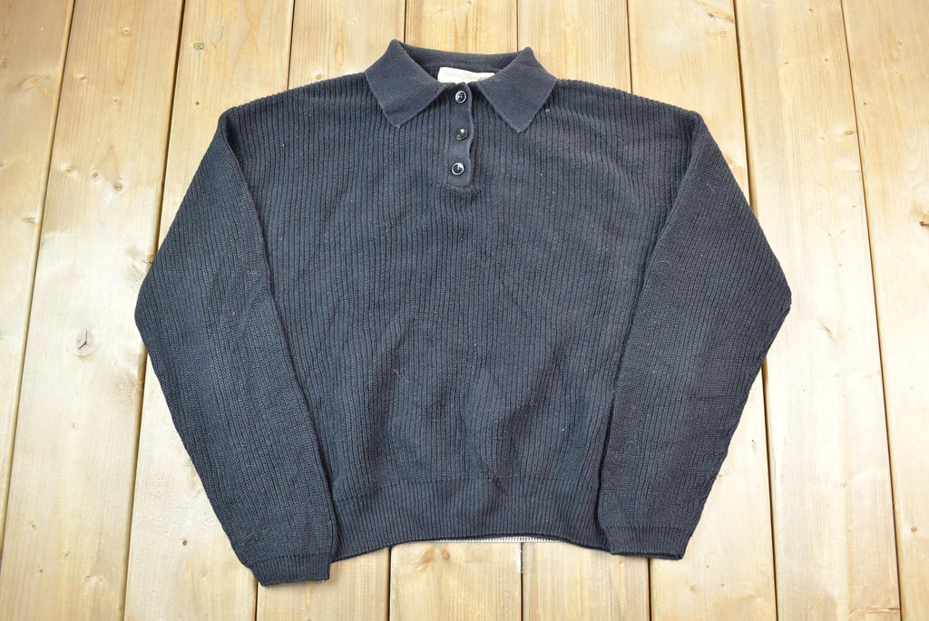 Vintage 1990s Norm Thomson Quarter Button Collared Knit Crewneck Sweater