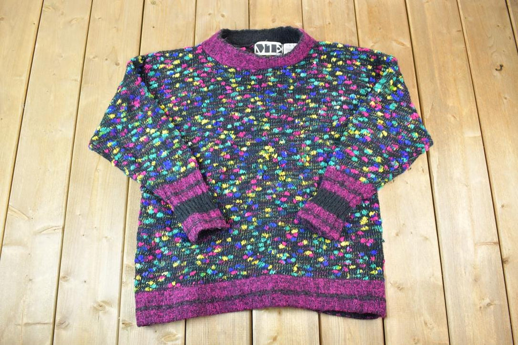 Vintage 1990s Me Neon Heavy Knit Abstract Pattern Crewneck Sweater Made In