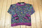 Vintage 1990s Me Neon Heavy Knit Abstract Pattern Crewneck Sweater Made In