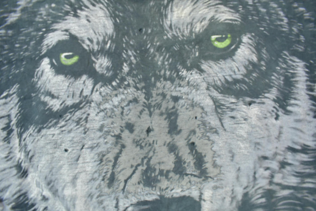 Vintage 1995 Grey Wolf Theme All Over Print Liquid Blue Graphic T-Shirt