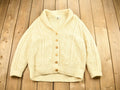 Vintage 1980s Scottish Craft Made 3D Cable Knit Button Up Sweater