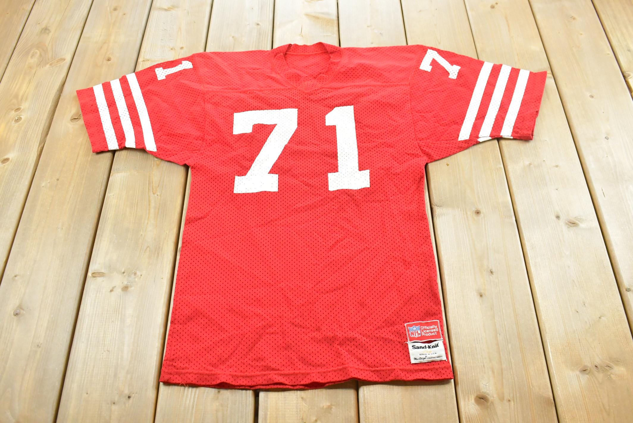 Vintage 1980s San Francisco 49ers Keith Fahnhorst Sand-Knit NFL Football Jersey Size XS