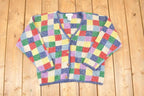 Vintage 1990s Mandal Bay Checkered Abstract Knit Cardigan Sweater Womens L