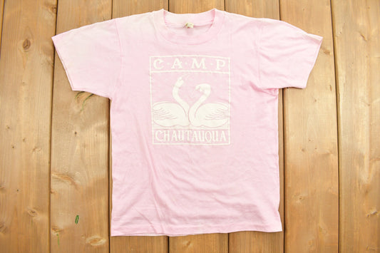 Vintage 1980s Camp Chautauqua Pink Youth Souvenir T Shirt / Rare Vintage / Vacation Tee / Travel T Shirt / Made in USA / Single Stitch