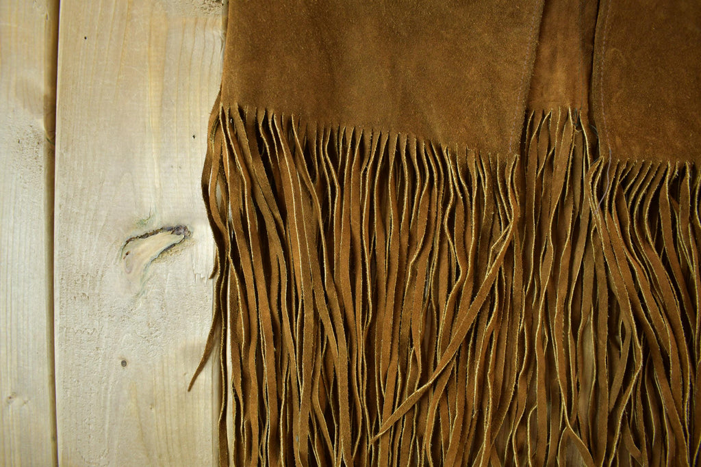 Vintage 1960s Genuine Leather Western Fringe Vest Jacket