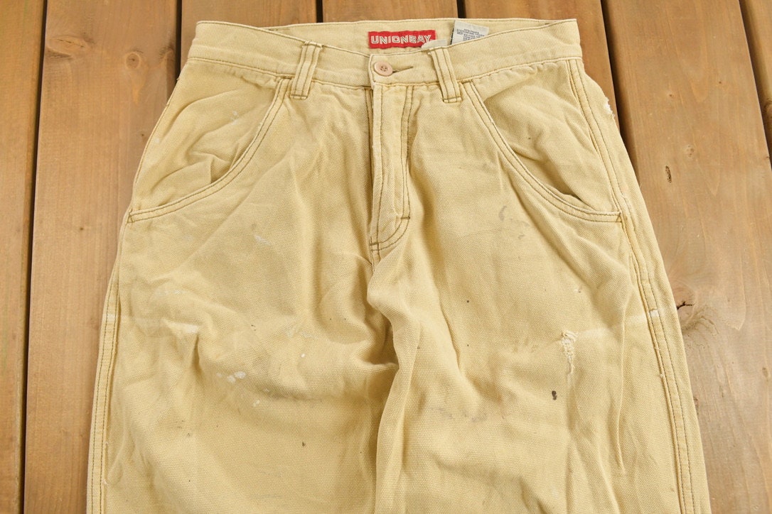 Vintage 1990s Union Bay Corduroy Pants Size 29 x 26  Distressed  Thrashed  Cream  American Vintage  Streetwear Fashion  Casual  Cords