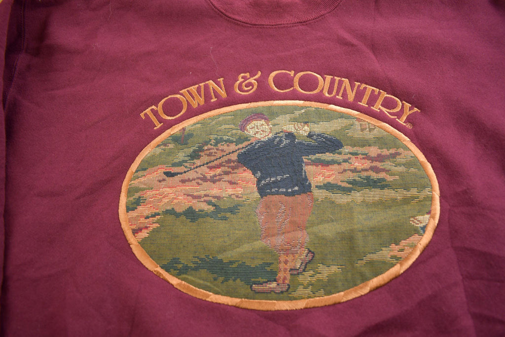 Vintage 1990s Town & Country Golf Embroidered Crewneck Sweatshirt Made In USA
