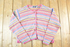 Vintage 1990s Liz Wear Mohair Knit Abstract Pattern Button Up Crewneck Sweater Womens M