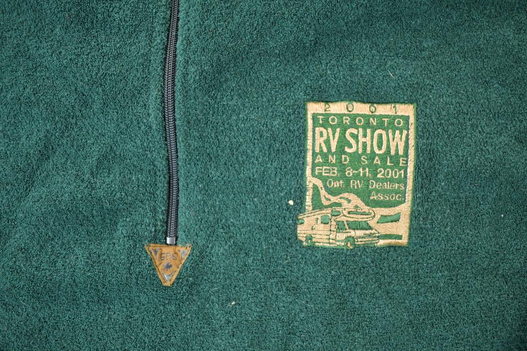 Vintage 2001 Toronto RV Show Quarter Zip Suede Patch Fleece Sweater