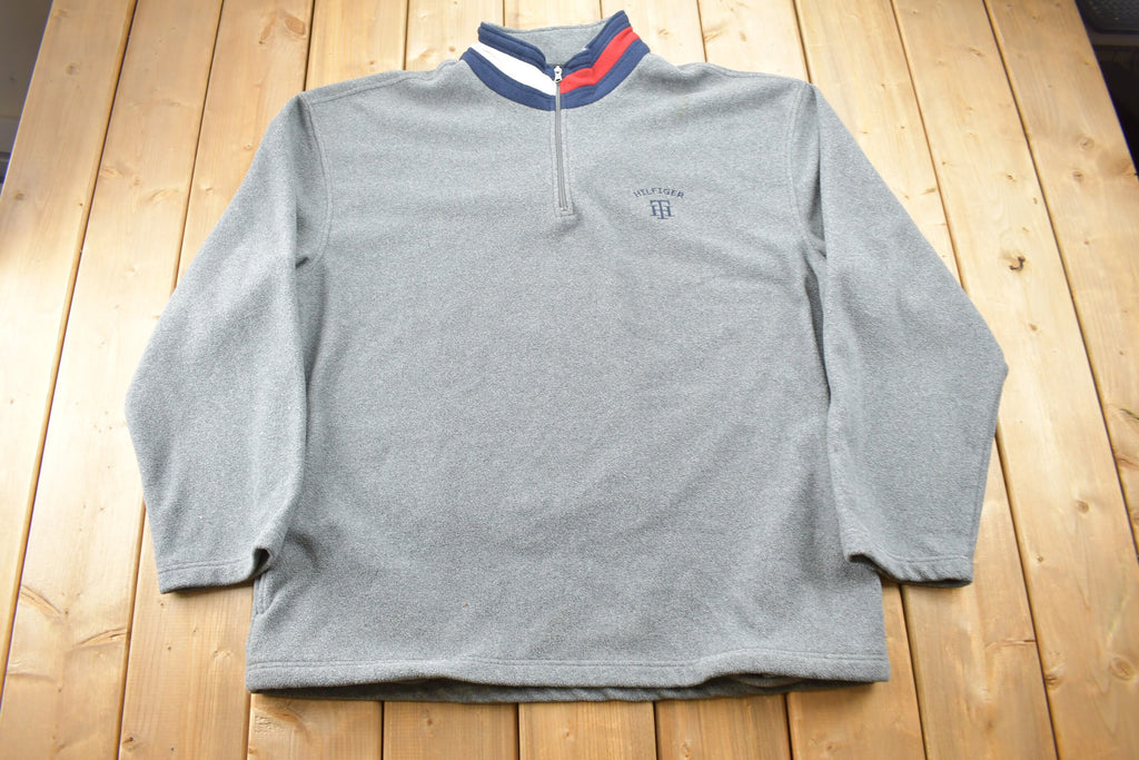 Vintage 1990s Tommy Hilfiger Flag Collar Quarter Zip Fleece Sweater  Vintage Tommy  90s Sweater  Streetwear  Athleisure  Hilfiger