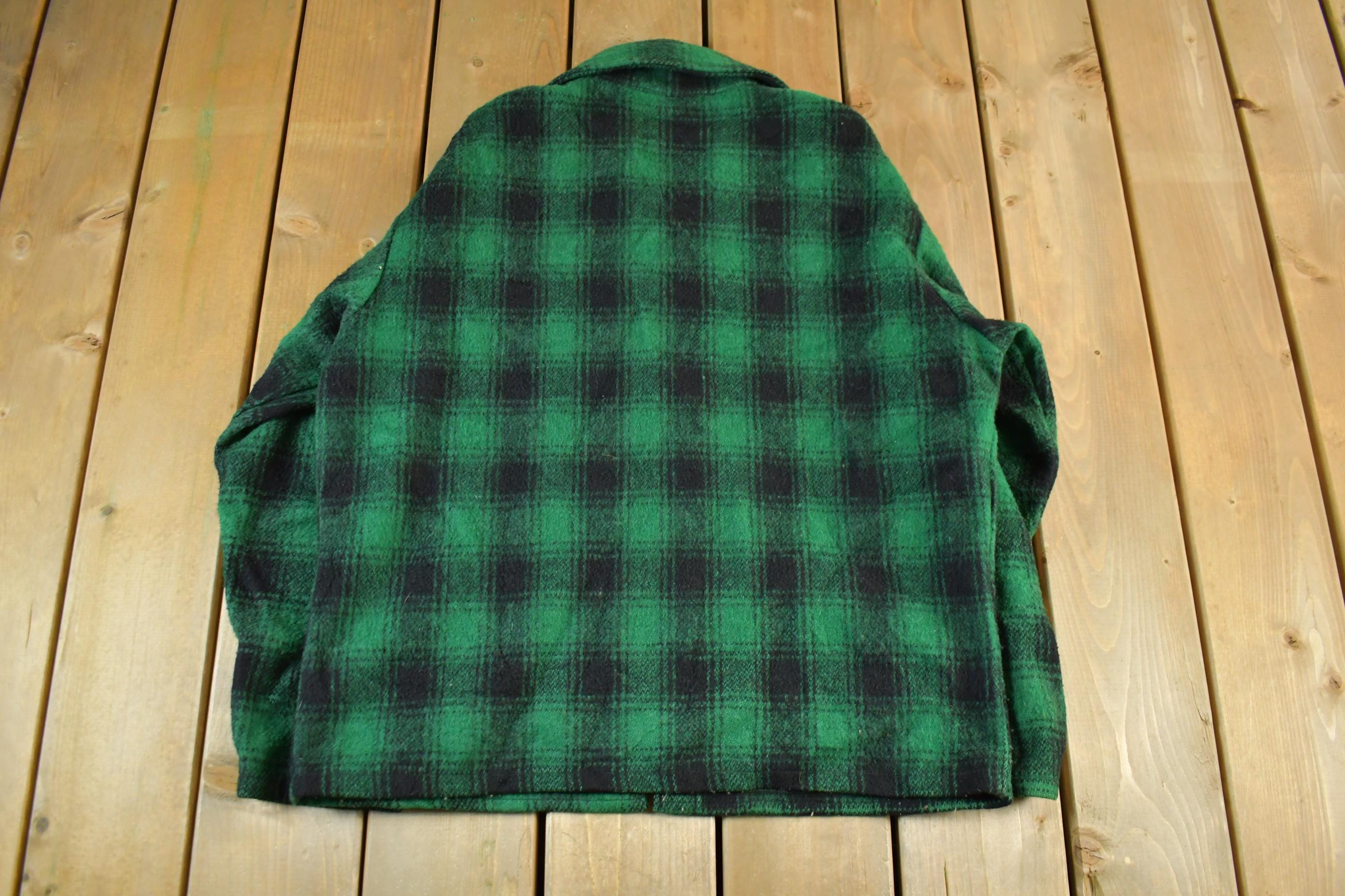 Vintage 1960s 1970s Wool Flannel Zip Up Shirt Jacket Men's XL