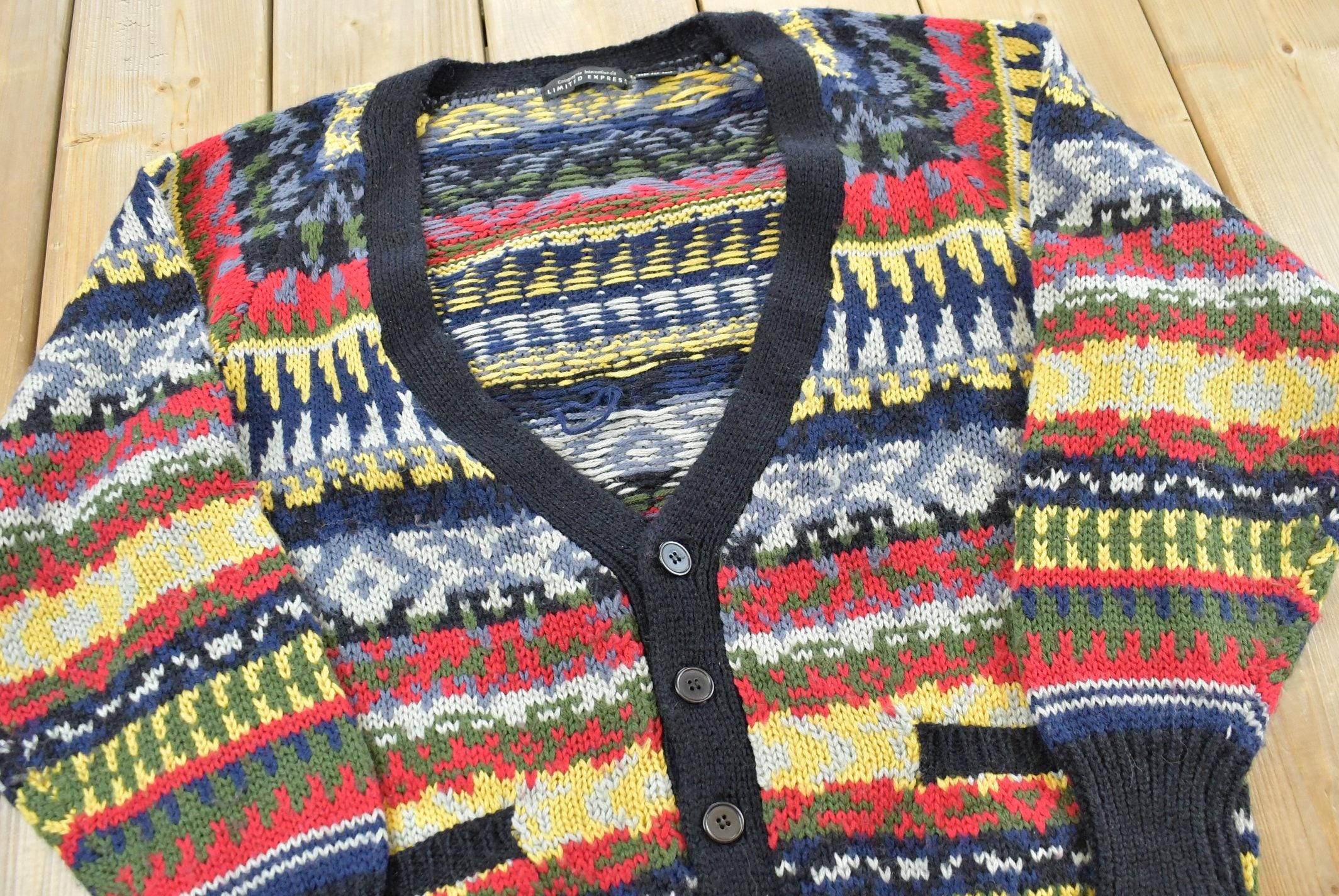 Vintage 1980s Limited Editions Wool Knit Cardigan Sweater Mens M /
