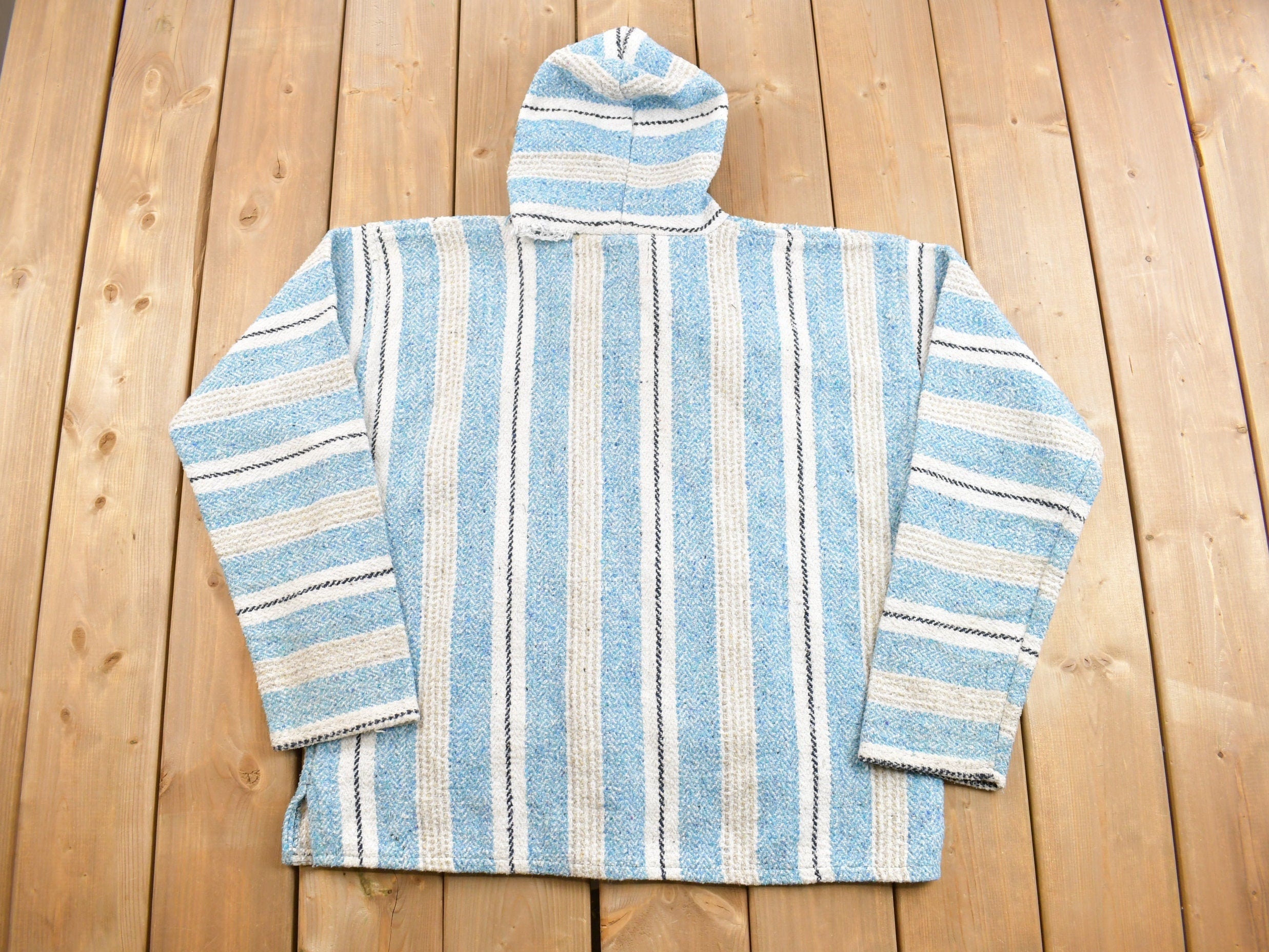 Vintage 1990s Earth Ragz Hooded Pullover Striped Knit Poncho Blanket Hoodie  90s  Vintage Sweater  Earth Rug  90s Mexican Poncho
