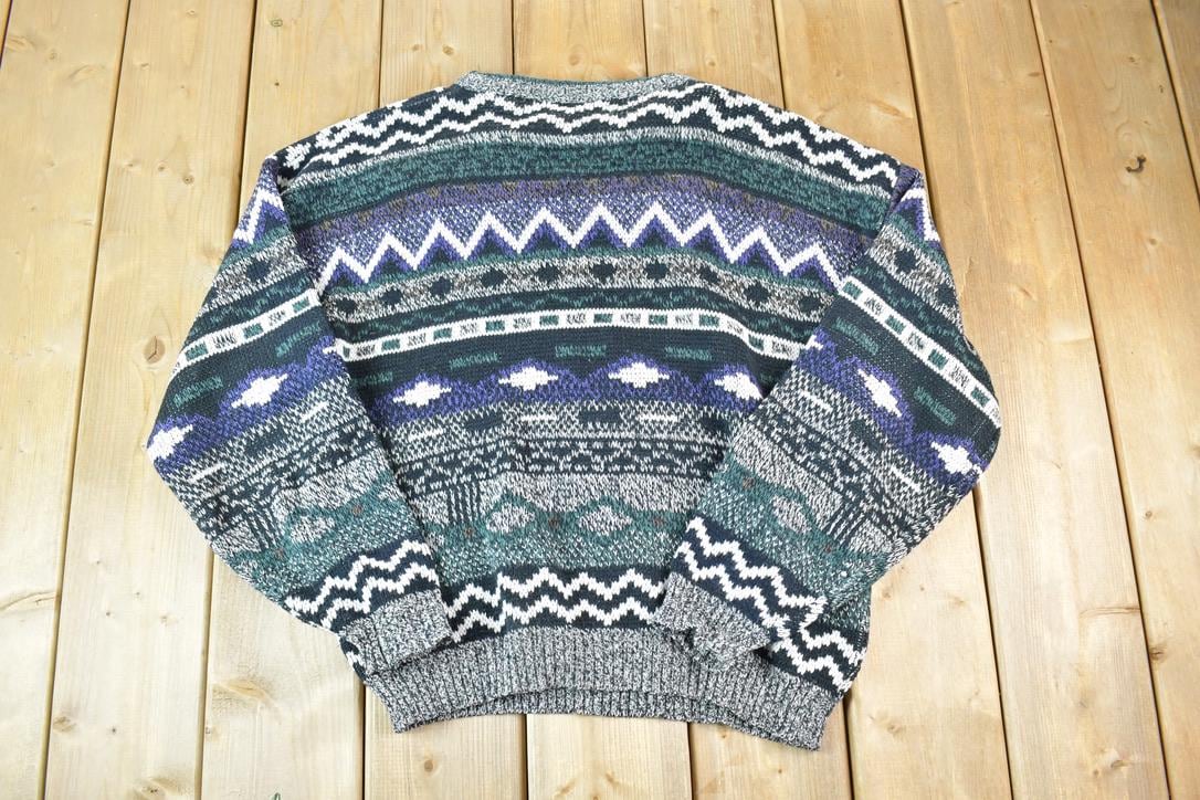 Vintage 1990s Michael Gerald Knit Abstract Pattern Crewneck Sweater Made In 90s Crewneck