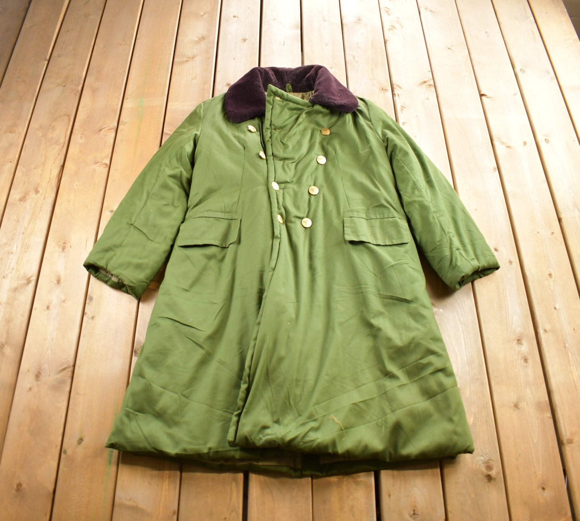 Vintage 1980s Military Winter Lined Button Up Army Jacket
