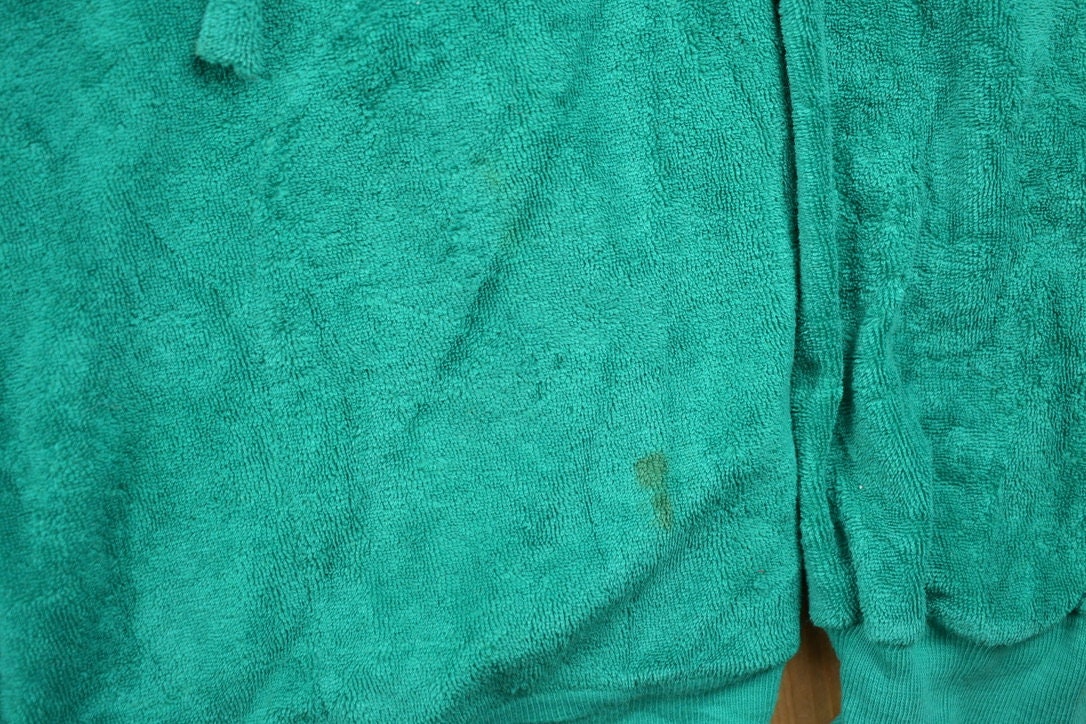 Vintage 1990s Blank Turquoise Terry Cloth Hoodie