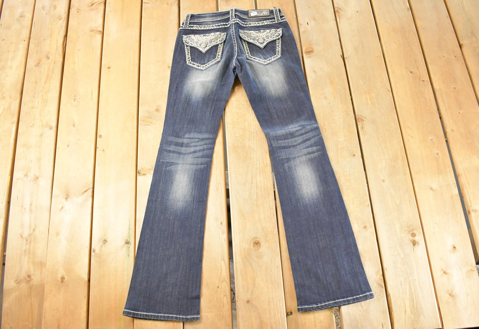 Vintage Deadstock Y2K Grace In LA Bedazzled Bootcut Low Rise Jeans Women's Size 26 x 32
