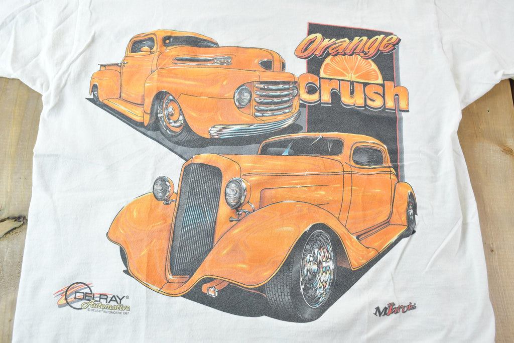 Vintage 1990s Del Ray Automotive Single Stitch Graphic Orange Crush Car T-Shirt