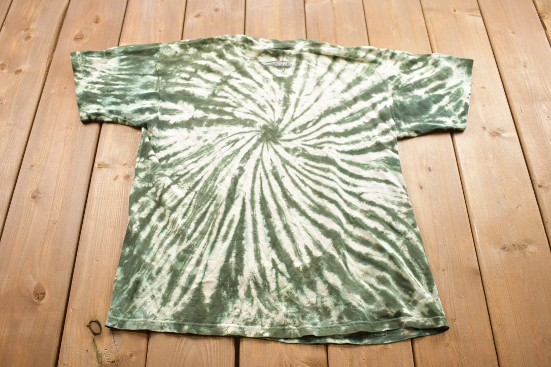 Vintage 1990s John Force Racing Tie Dye Lighting Fist Graphic T-Shirt