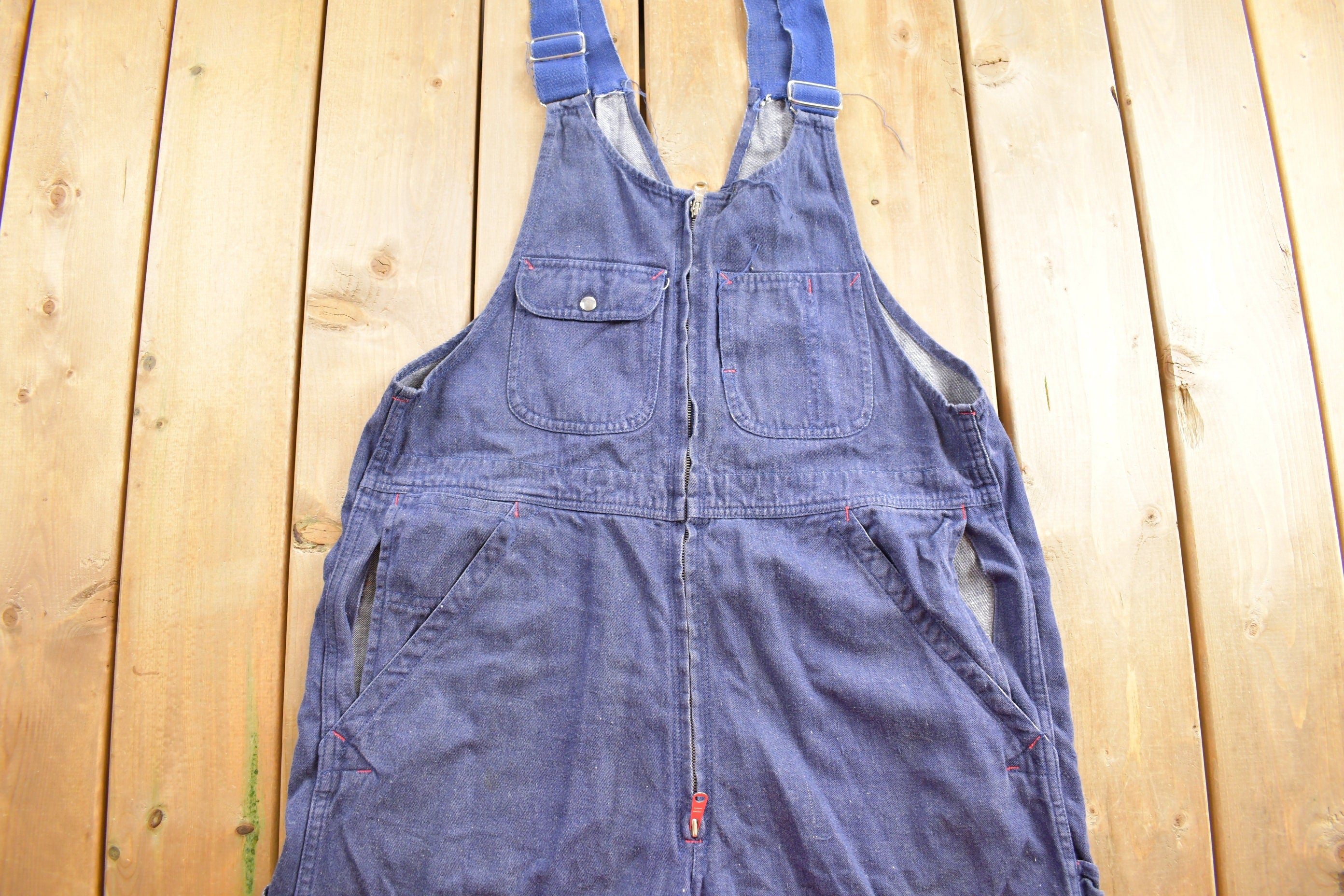 Vintage 1970s Golden Horse Zip Up Front Overalls Size 42 x 30.5 / Utility Pants / Vintage Workwear / Distressed Workwear / One Piece /
