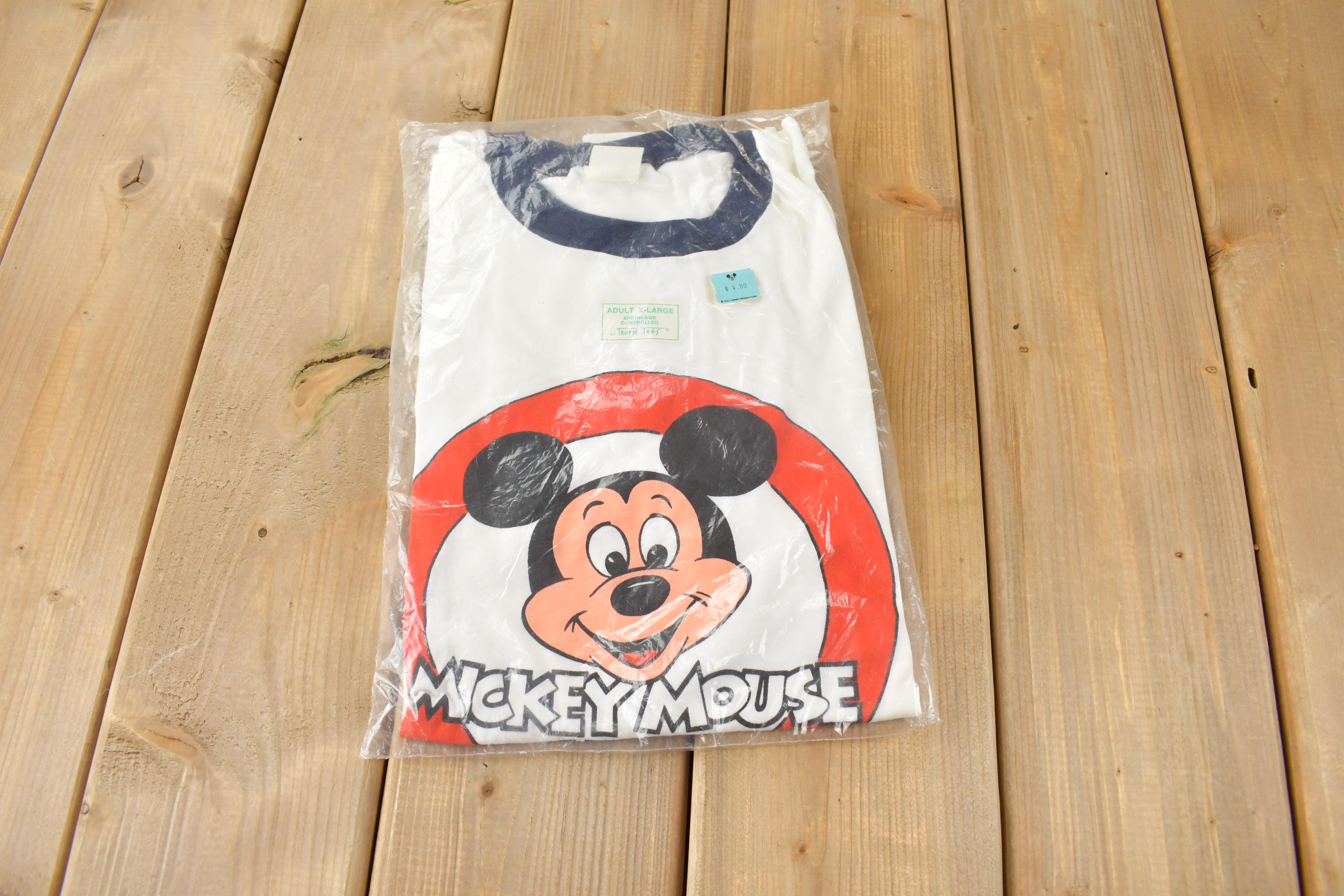 Vintage 1970s Deadstock Walt Disney Mickey Mouse Graphic Ringer T-Shirt