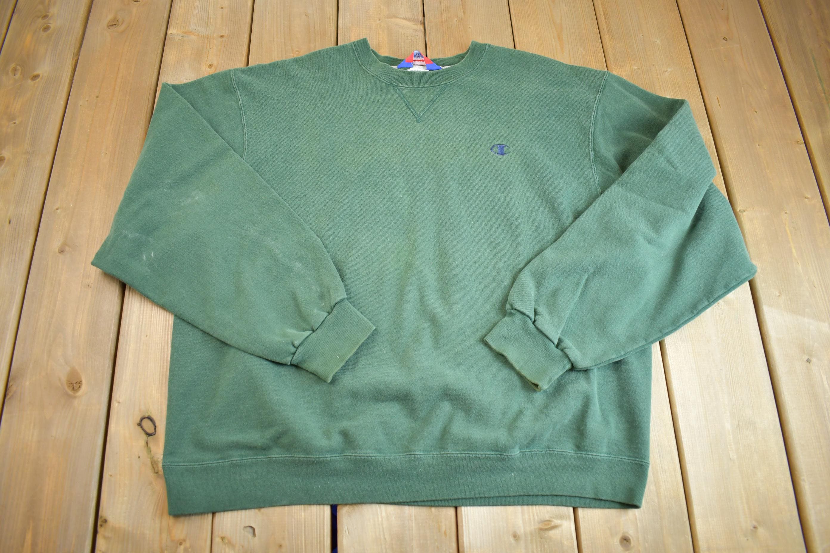 Vintage Y2K Green Champion Small Logo Embroidered Crewneck Sweatshirt - XL