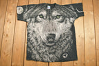 Vintage 1994 Liquid Blue Wolf All Over Print Graphic T-Shirt