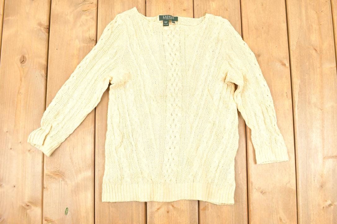 Vintage 1990s Lauren Ralph Lauren Petit Loose Cable Knit Linen Sweater Women's PS