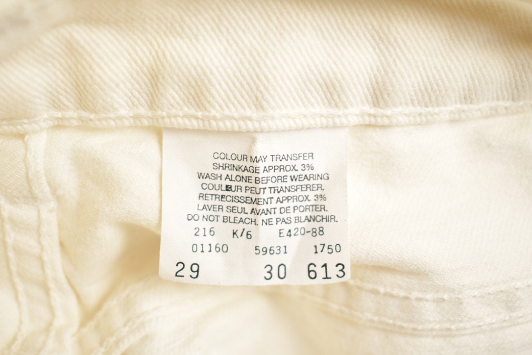 Vintage 1980s Levi's 631 Cream Tab White Denim Jeans Size 28 x 28.5