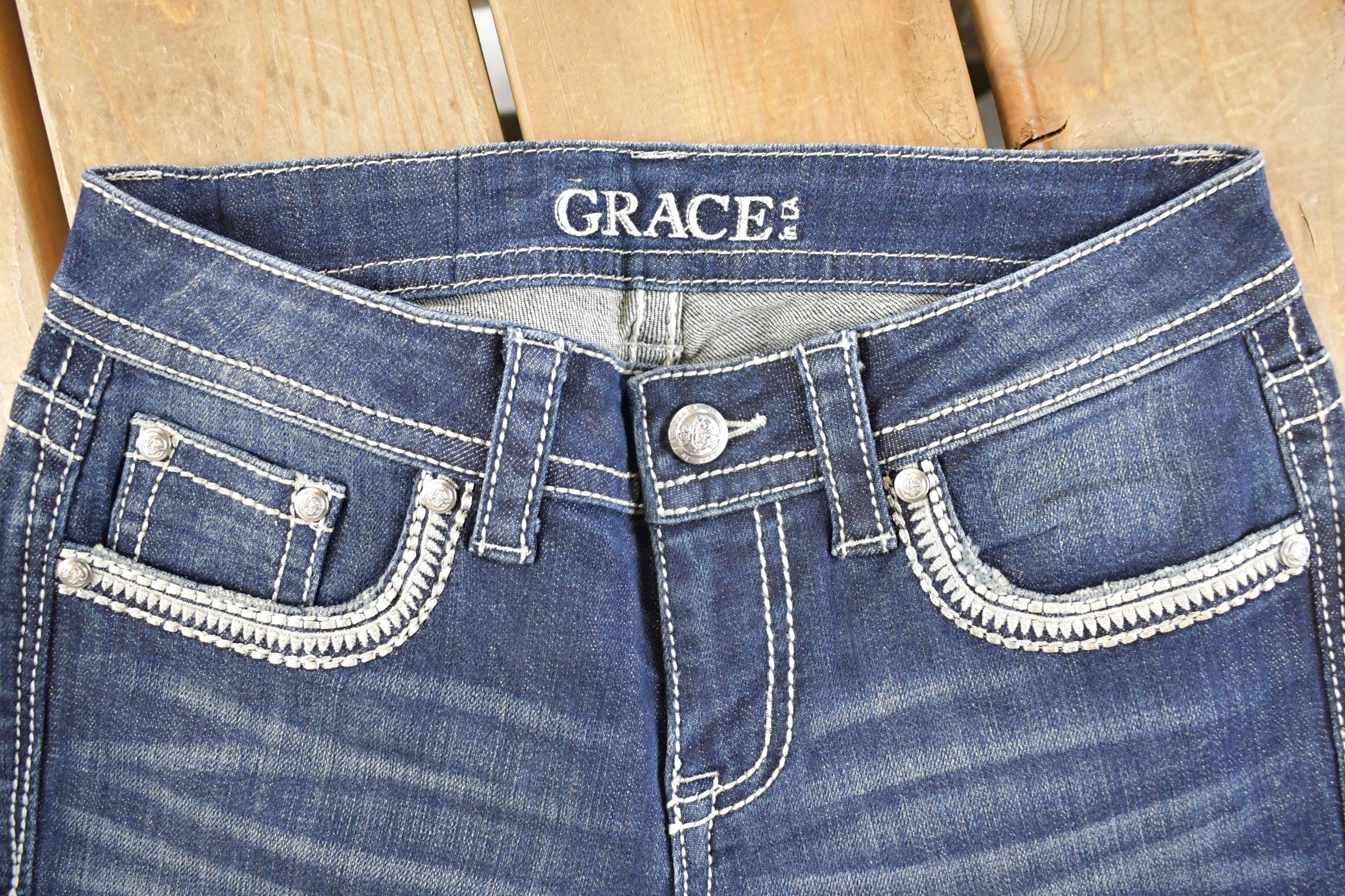 Vintage Deadstock Y2K Grace In LA Bedazzled Bootcut Low Rise Jeans Women's Size 26 x 32