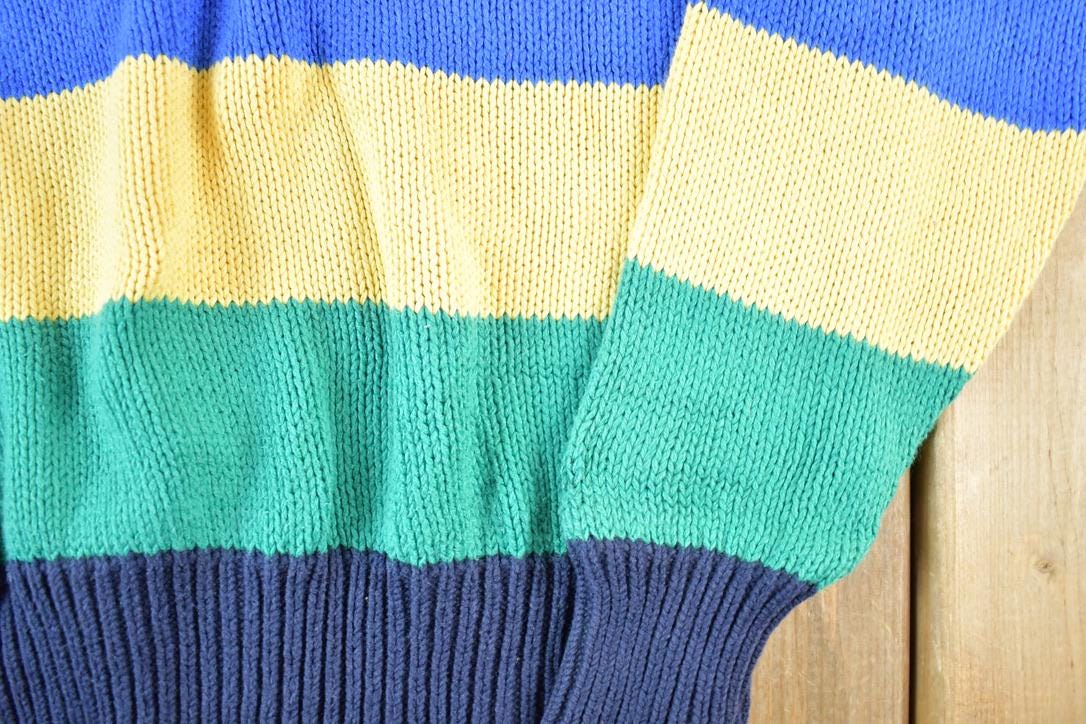 Vintage 1990s LL Bean Knit Striped Crewneck Sweater Made In USA