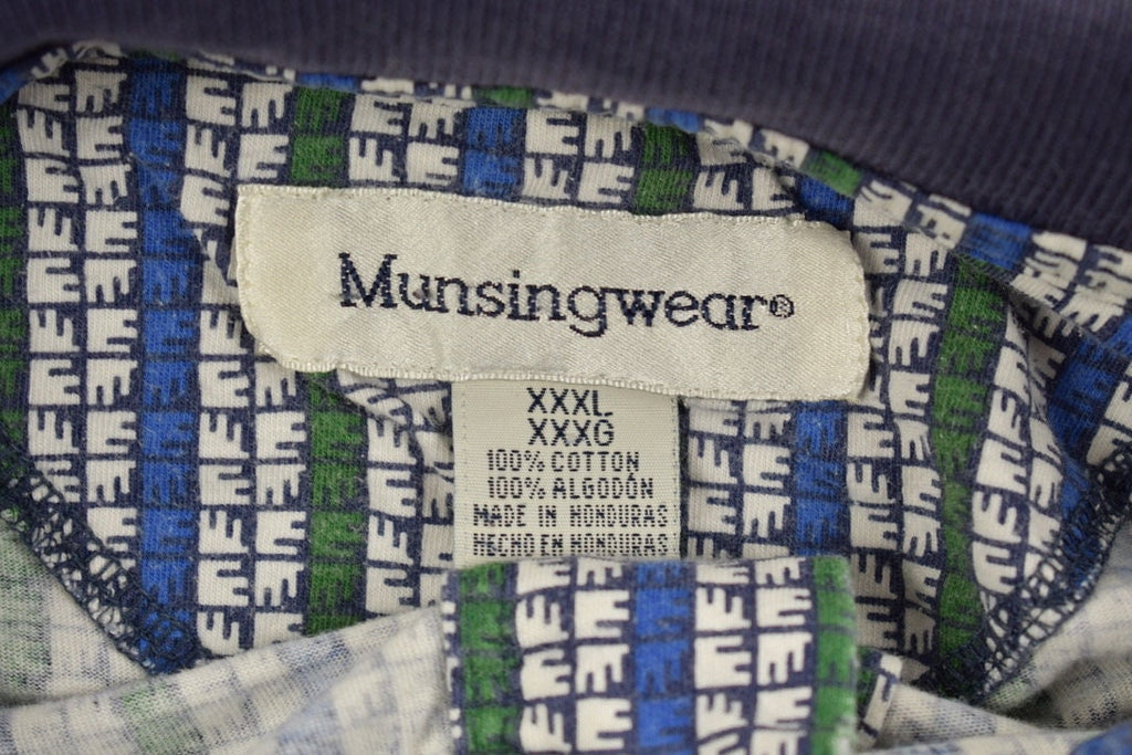 Vintage 1990s Munsingwear All Over Print Collared Polo Shirt / Vintage Polo Shirt / Streetwear / Button Up Shirt / Abstract Pattern