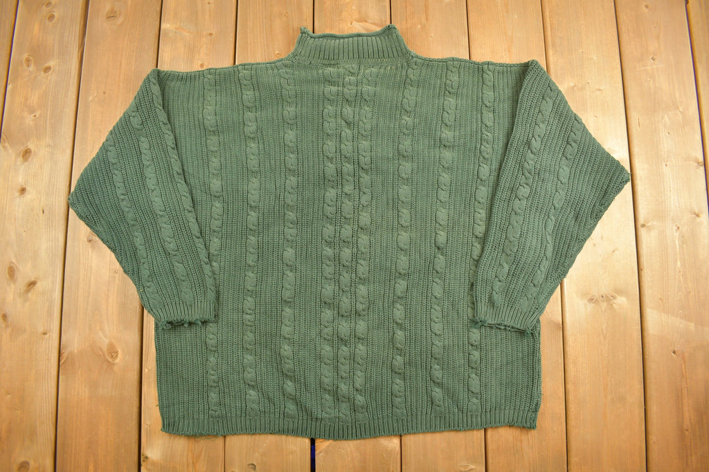 Vintage 1990s Forest Green Cable Knit Crewneck Sweater