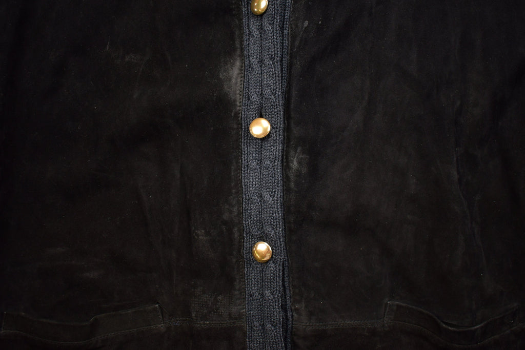 Vintage 1980s Giacomo Firenze Suede Leather Knit Cardigan Sweater