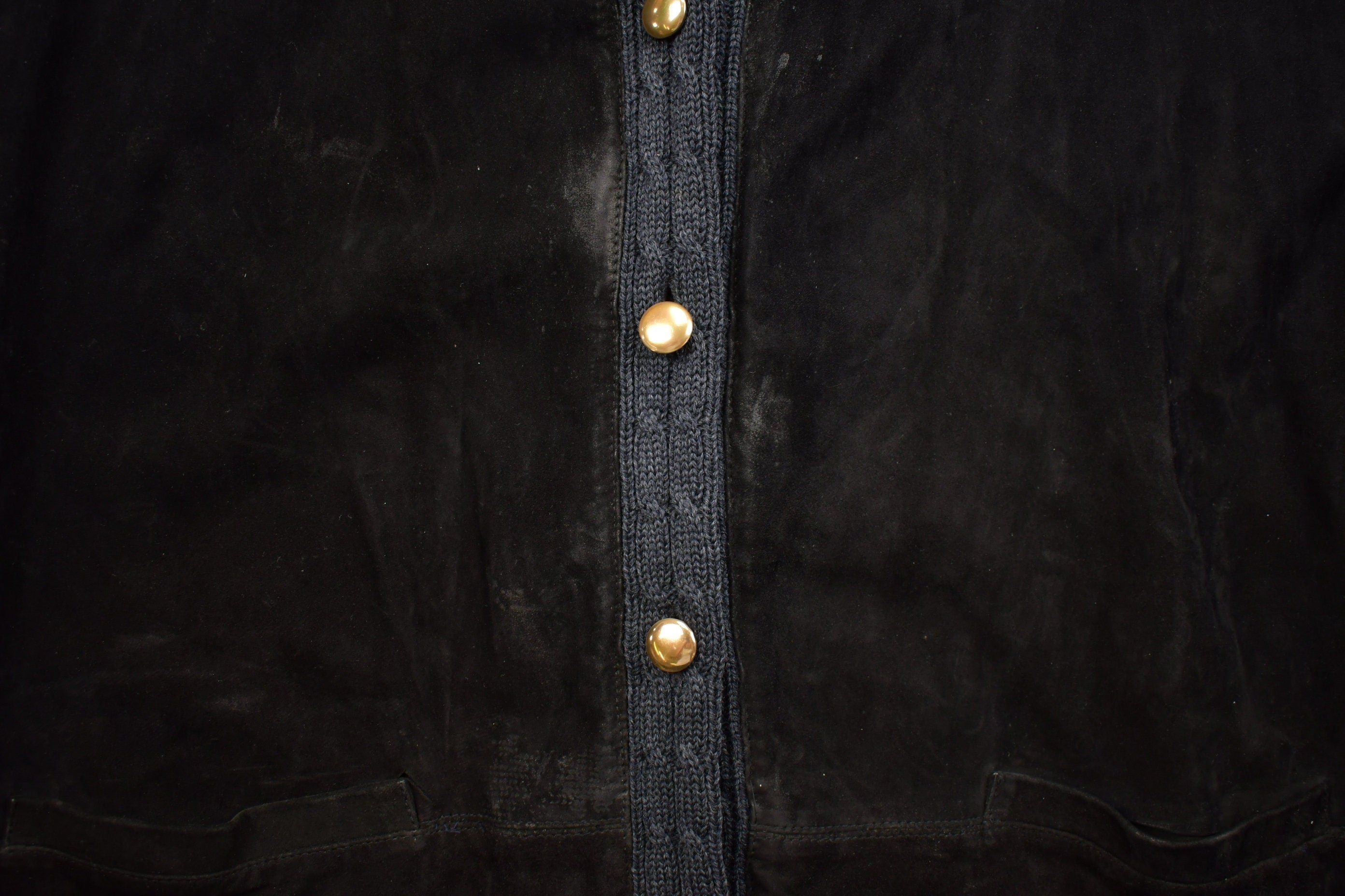 Vintage 1980s Giacomo Firenze Suede Leather Knit Cardigan Sweater