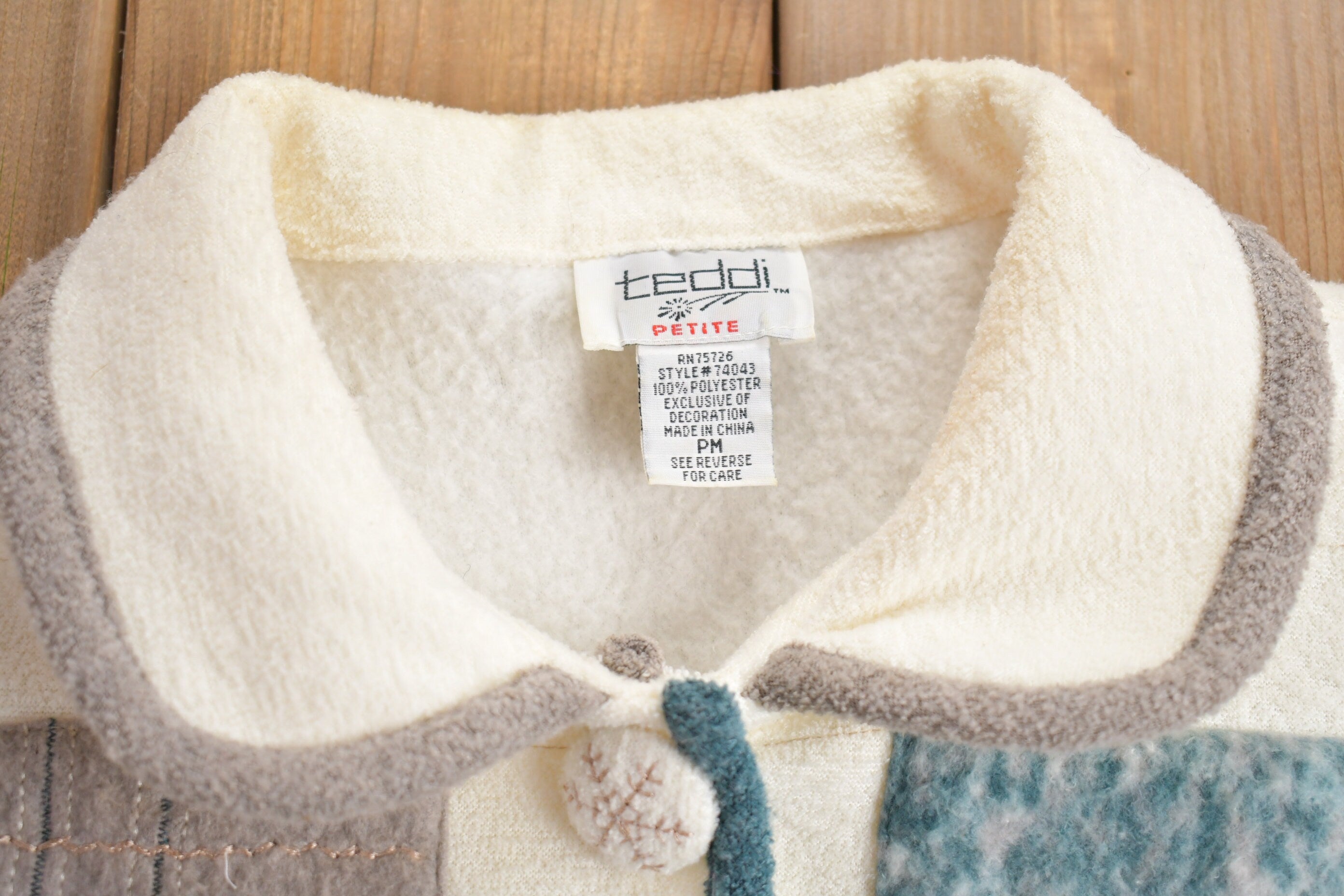 Vintage 1990s Teddi Winter Theme Button Up Fleece Sweater