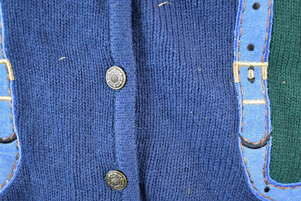 Vintage 90s Embroidered Knit Cardigan Vest: Buckle Detail