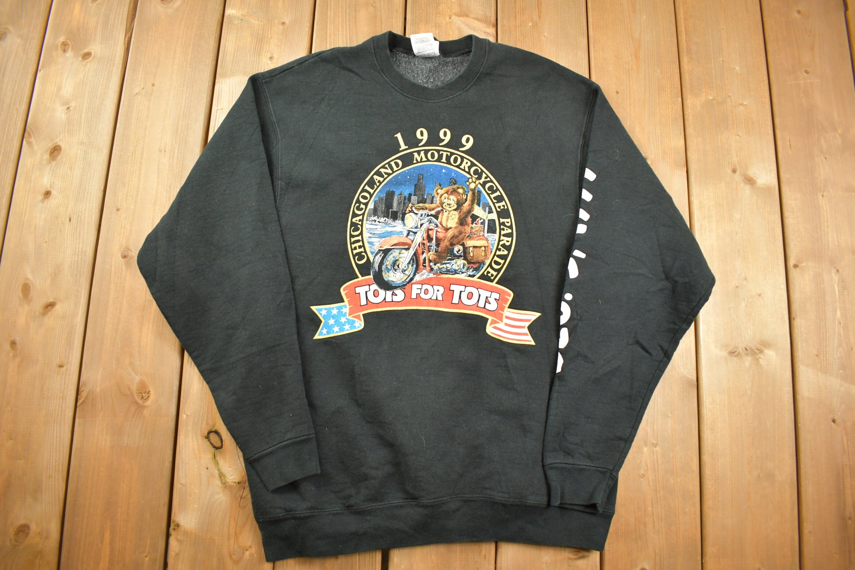 Vintage 1999 Chicagoland Motorcycle Parade Toys For Tots Crewneck Sweatshirt