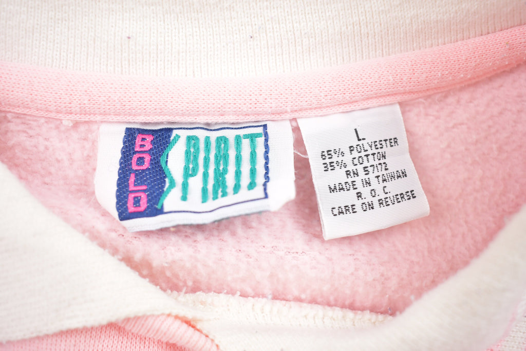 Vintage 1990s Bold Spirit Pink Flowers Collared Crewneck Sweatshirt