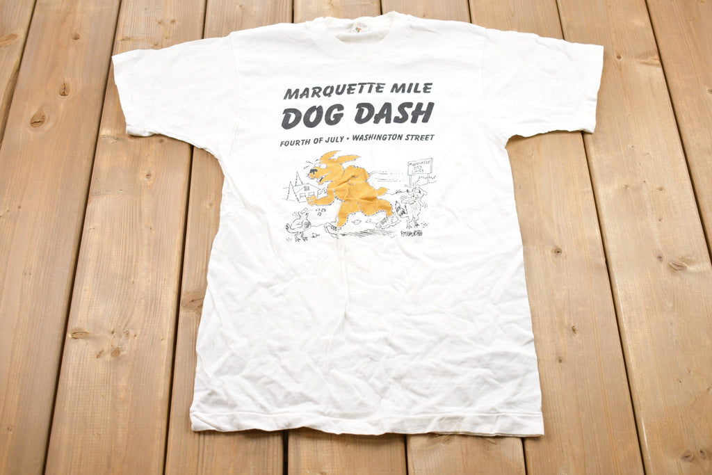 Vintage 1980s Marquette Mile Dog Dash Graphic T-Shirt  Streetwear  Retro Style  Single Stitch  Made In USA