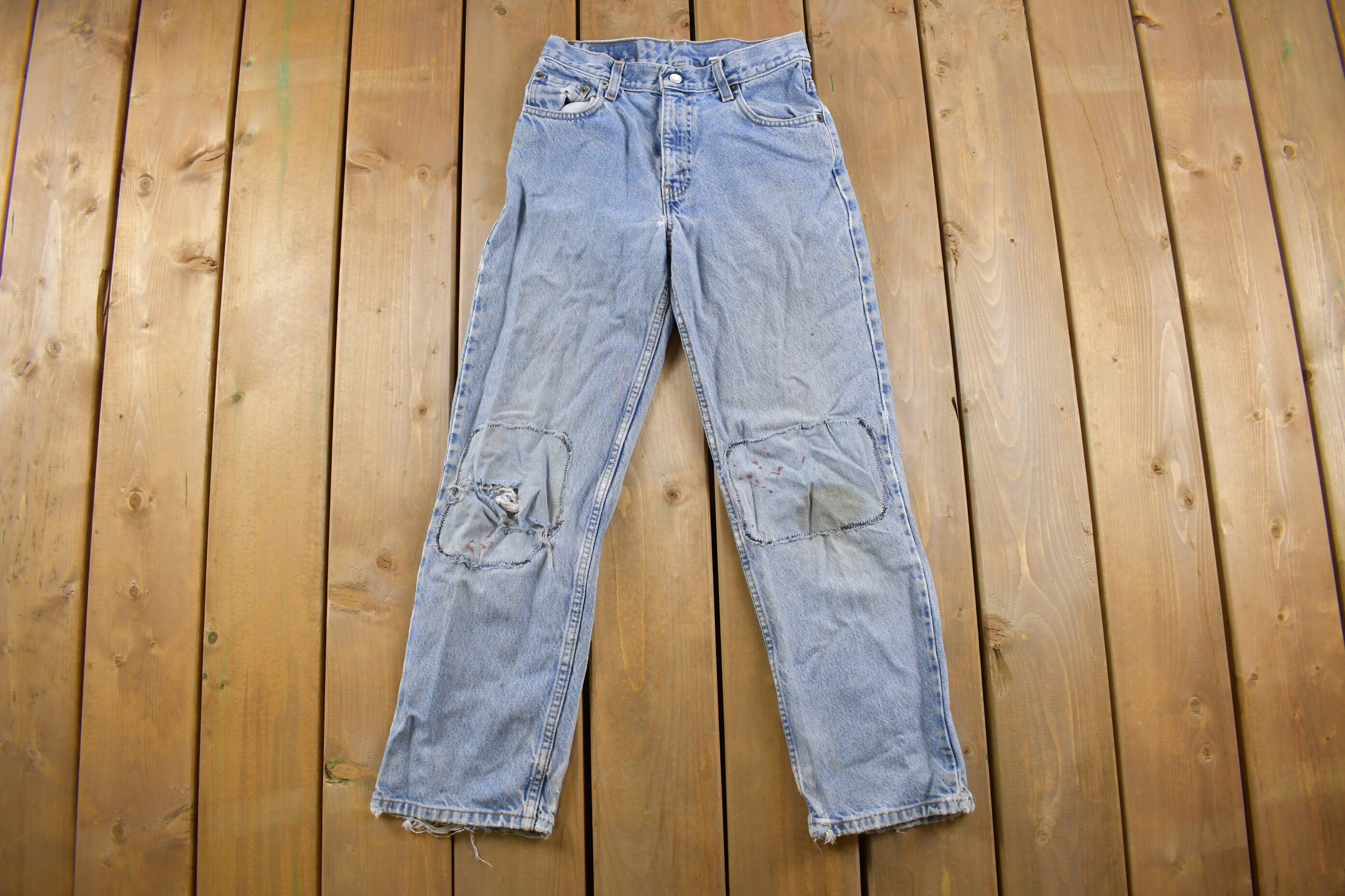 Vintage 1990s Levi's 550 Red Tab Patchwork Repaired Jeans Size 26 x 26