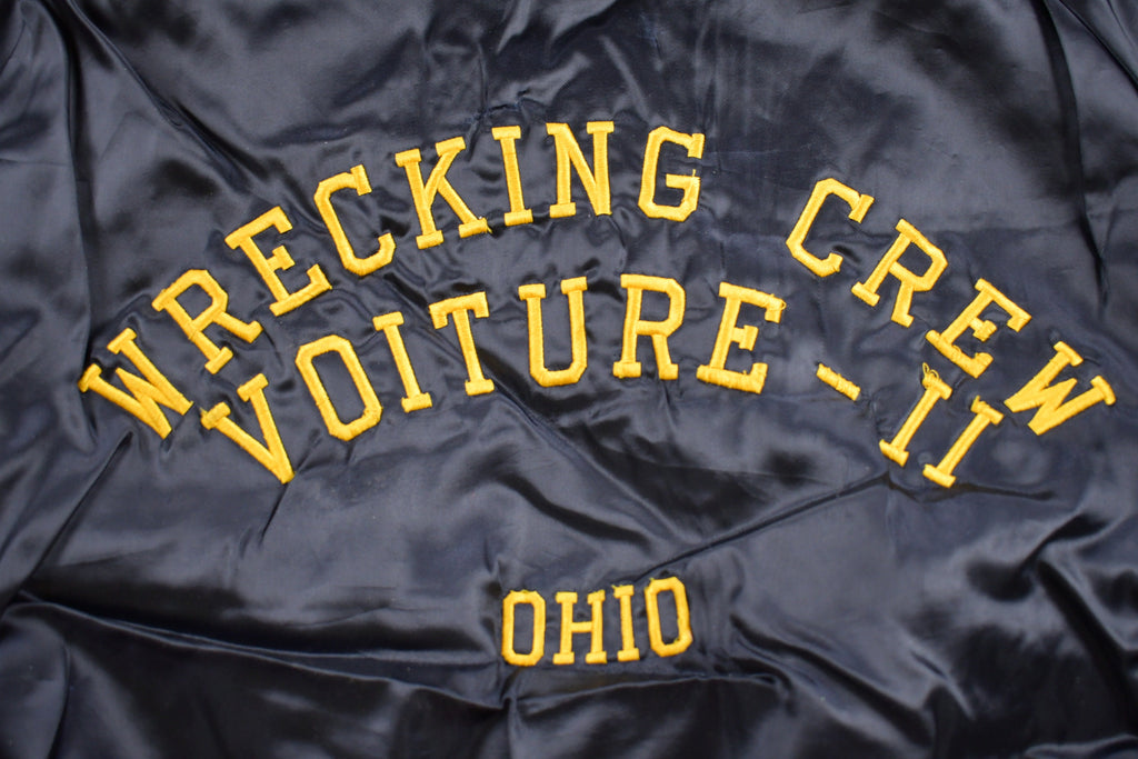 Vintage 1980s Pro Louie Pro Fit Wrecking Crew Satin Bomber Jacket