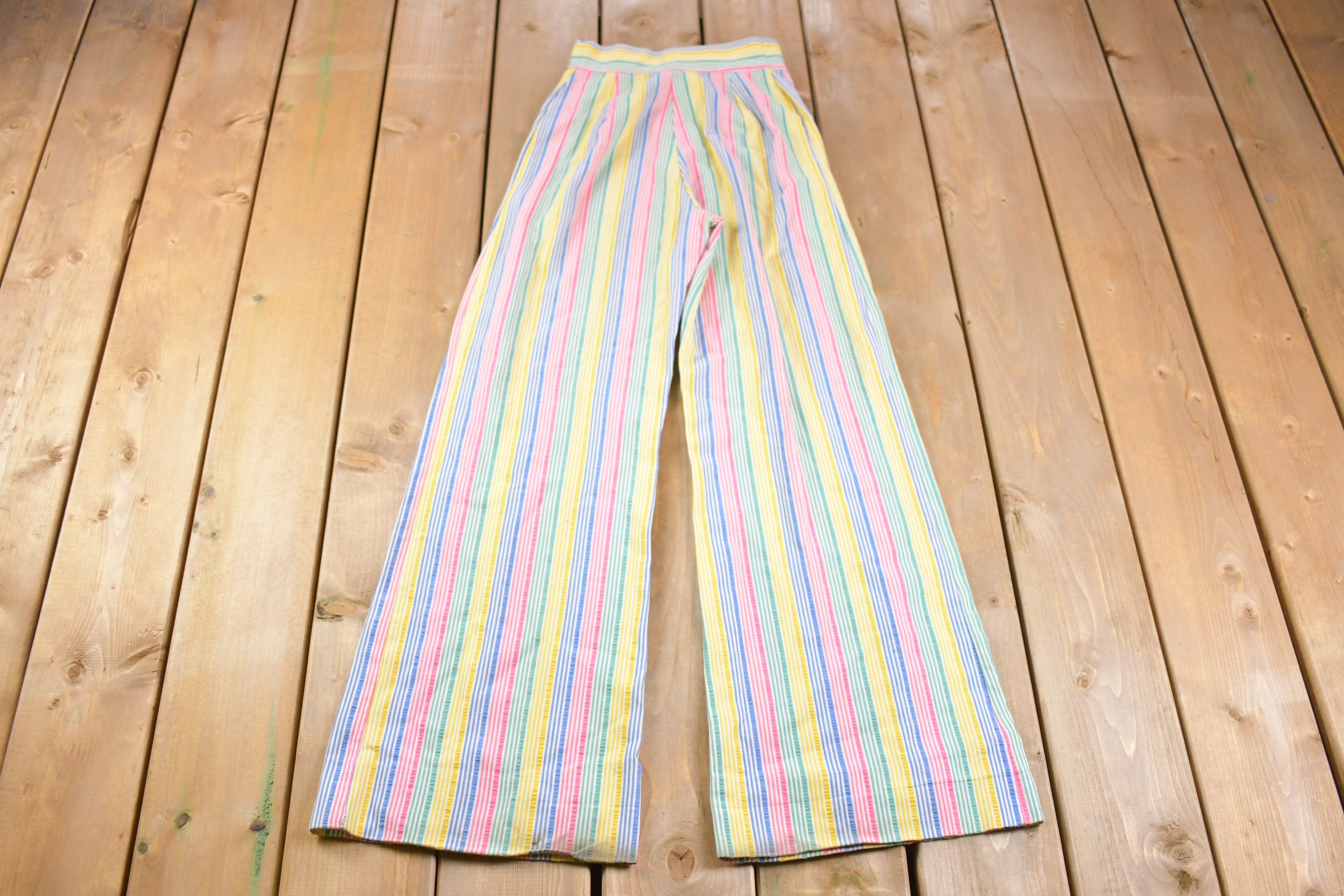 Vintage 1970s Colorful Stripped Bell Bottom Pants Size 23 x 31