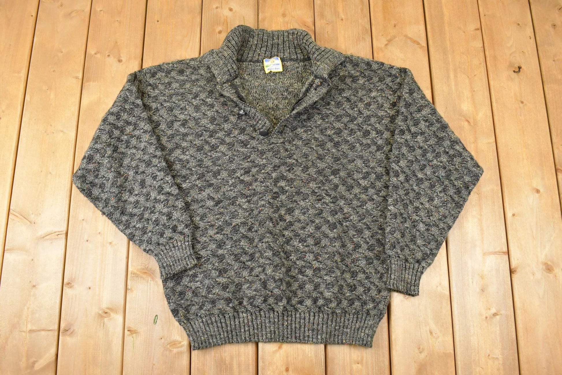 Vintage 1990s Alain Dan Knit Quarter Button Sweater Mens L / Made In Italy / 90s Knitted Sweatshirt / Vintage Preppy Knits